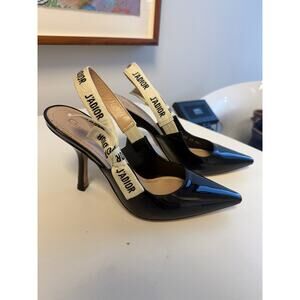 Christian Dior J'Adior Slingback Pump Black Patent Calfskin Size EU 36.5 / US 6